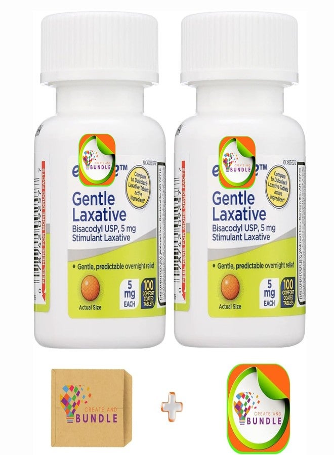 Create and Bundle Equate Bisacodyl Gentle Laxative Tablets for Adult Constipation, 5 mg, 100 Count - Total Bisacodyl 5 mg (Pack of 02) 200 Tablets + CreateAndBundle Sticker - Image 1